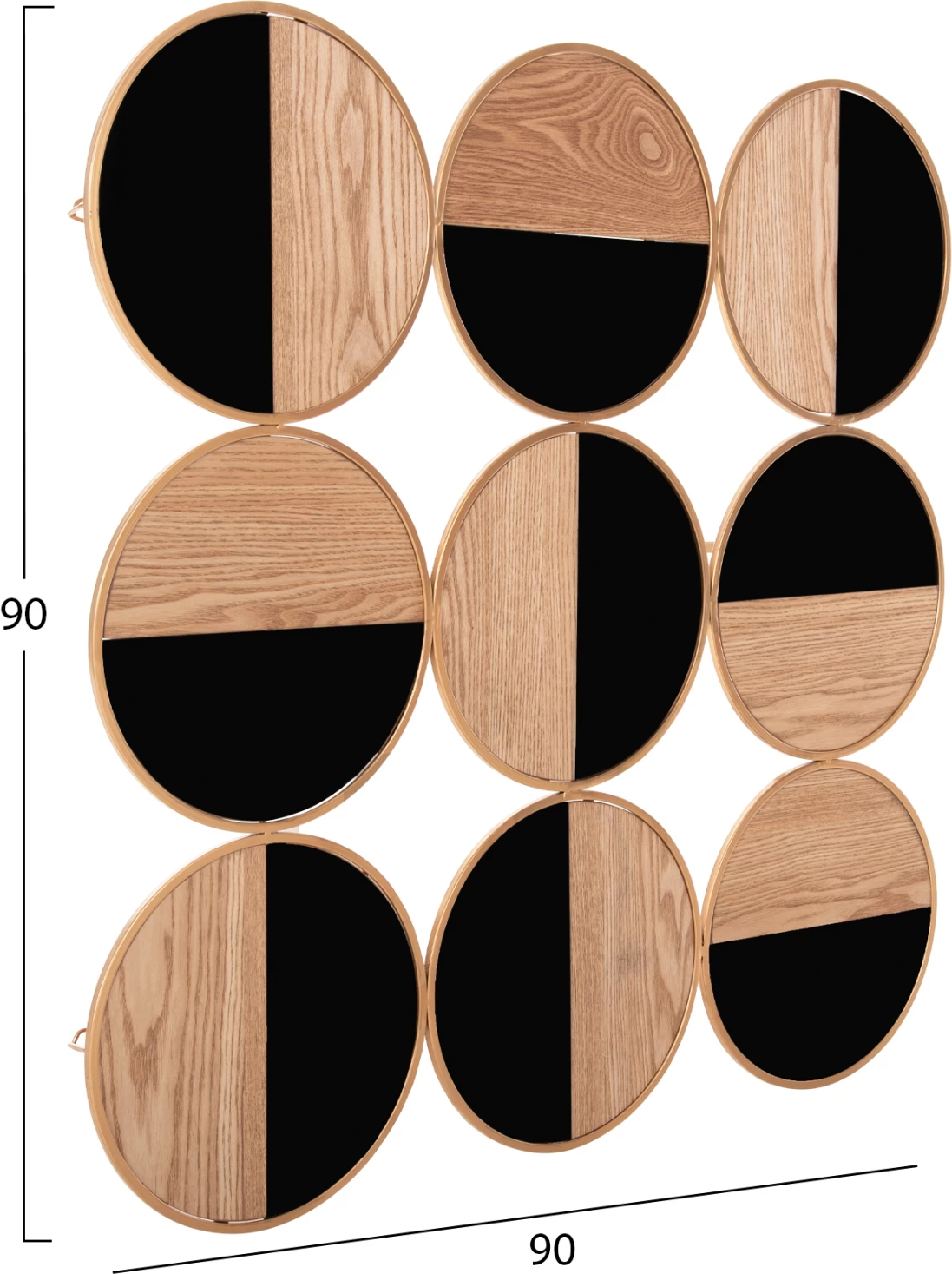 Dekorim muri FH4197 metalik në ar-MDF natyral dhe i zi me shkëlqim 90x90cm