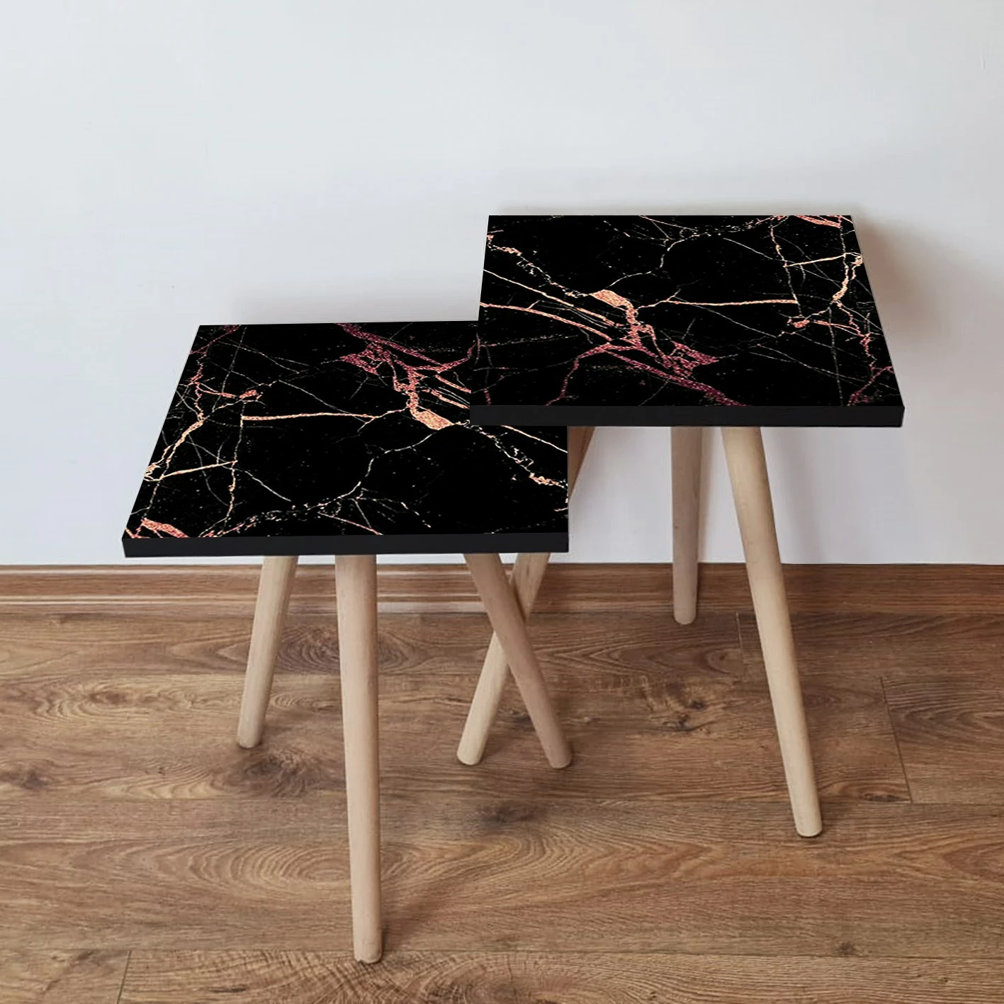 Set tavolina ndihmëse të vendosshme, dy copë, ngjyrë e zezë, rozë, salmon, Skye Decor, 2Shp181