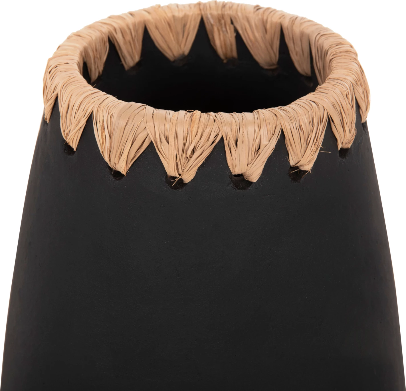 Set 3 copë vazo dekorative FH4372 terrakota, ngjyrë e zezë, me thurje kashte në buzë