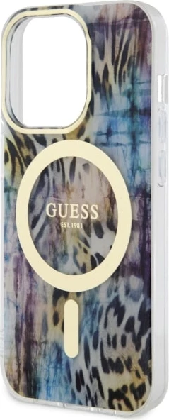 Mbështjellës Guess Leopard MagSafe për iPhone 14 Pro 6.1", Blu
