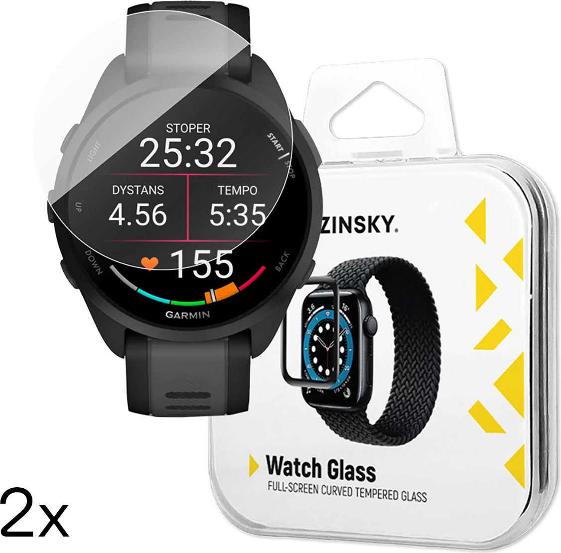 Xham i temperuar për orë Garmin Forerunner 165, Wozinsky Full Glue, 2 copë