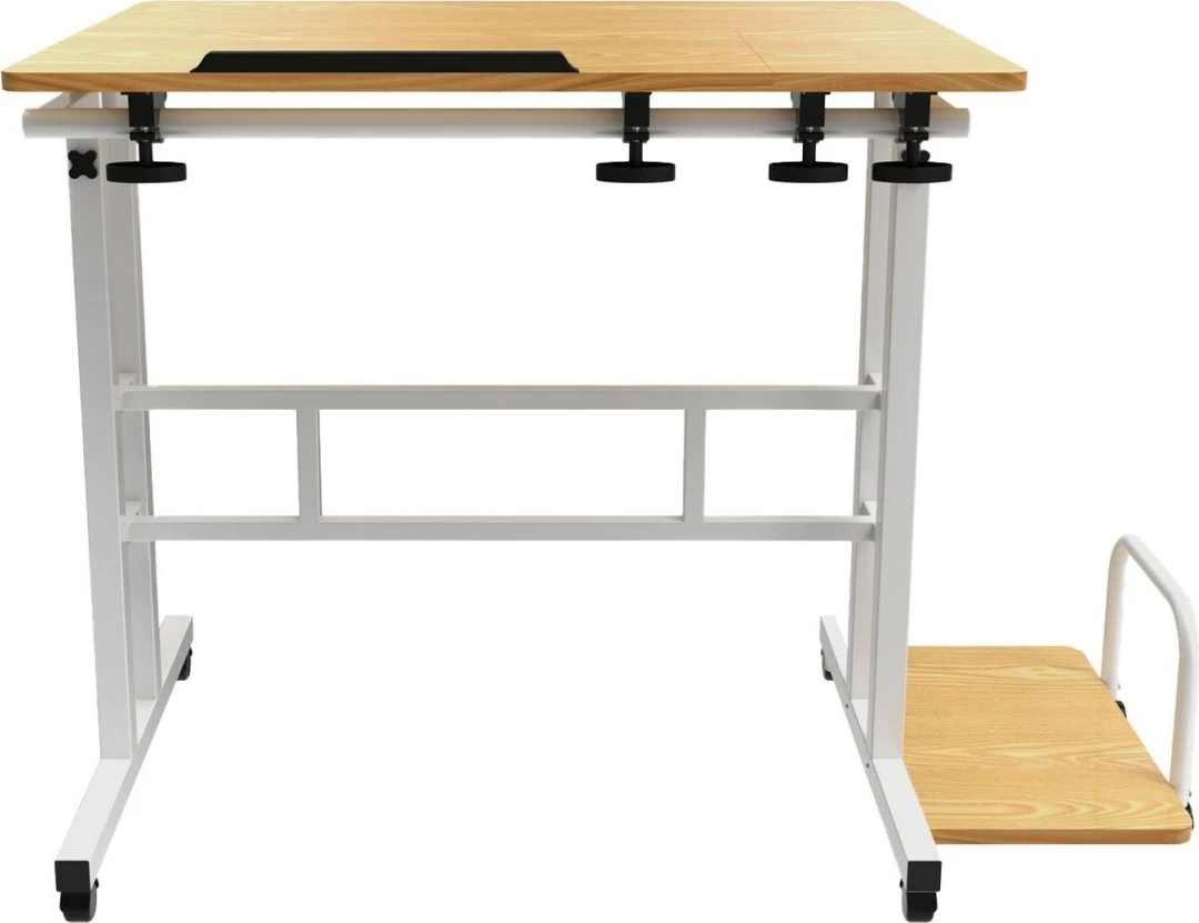 Tavolinë lëvizëse me rregullim lartësie, Maclean MC-124 W, 67–115 cm, 80x60 cm, 50 kg, e bardhë/dru