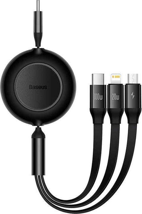Kabllo multifunksionale Baseus Bright Mirror 4, 3-në-1, USB-C/Micro USB/Lightning, 1.1m, e zezë