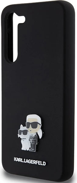 Mbështjellës Karl Lagerfeld Silicone Karl & Choupette Metal Pin për Samsung Galaxy S23+, i zi