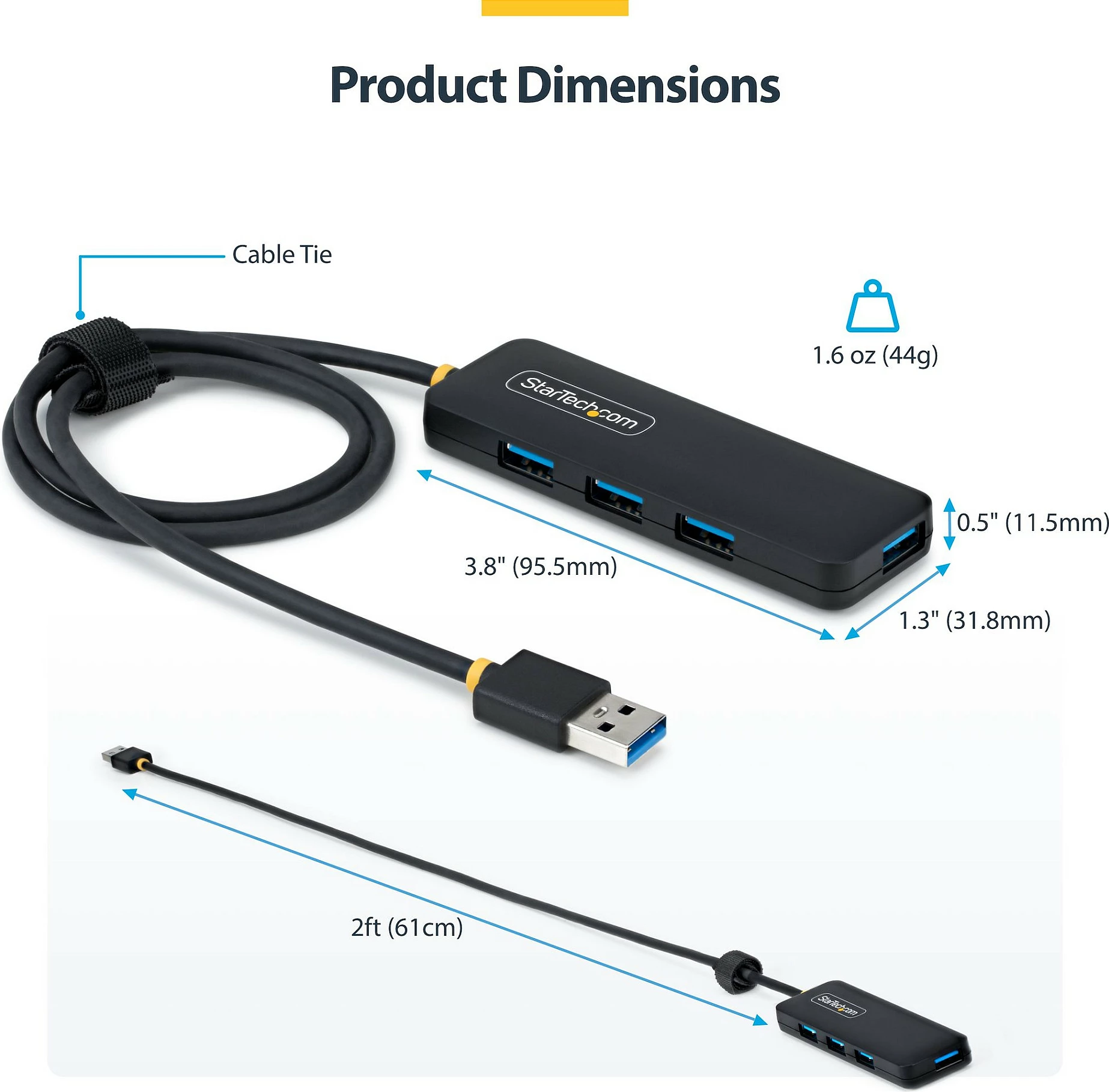 Hub USB StarTech 4-Port USB-A, USB 3.2 Gen 1 5Gbps, kabllo 61cm, i zi