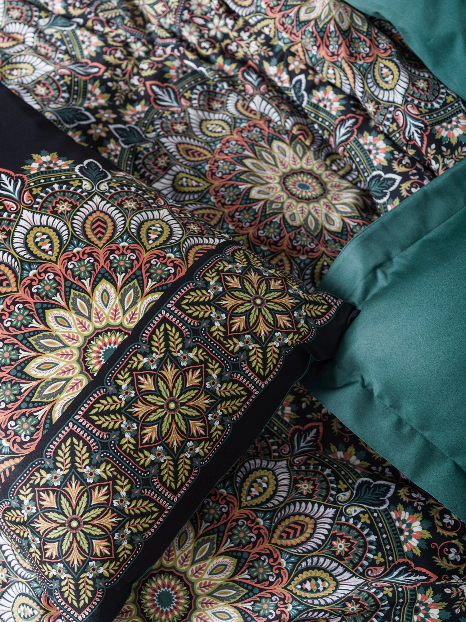 Set mbulesë për jorgan super king, saten, ngjyrë petrol, Ornate