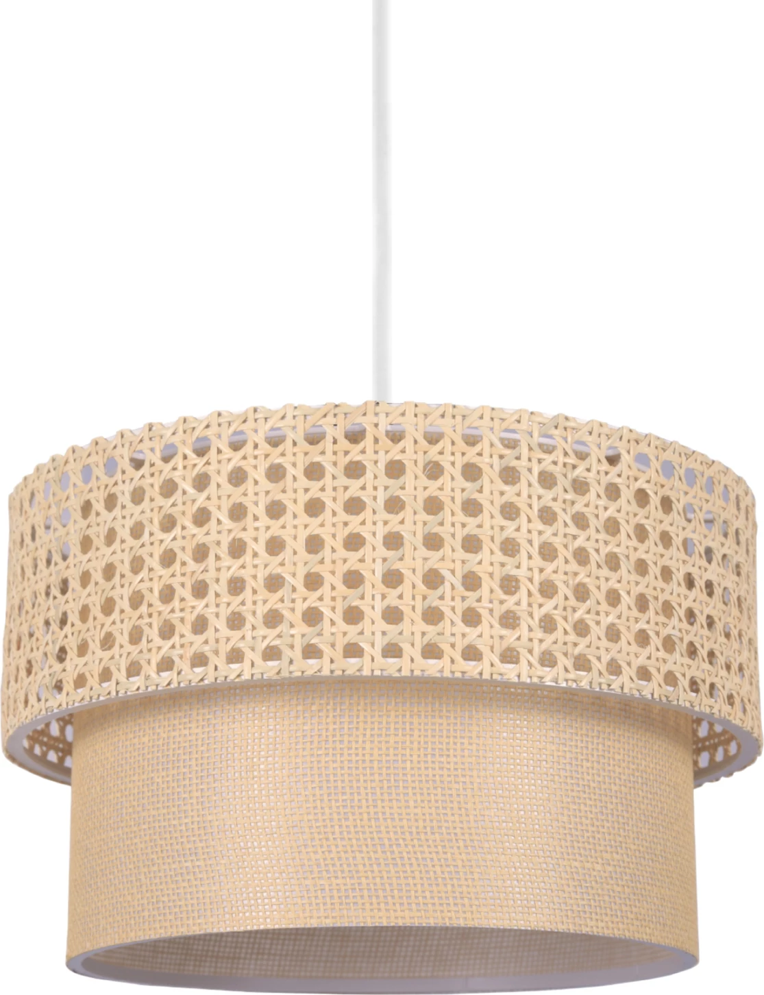 Llambë varëse për tavan, FH7628.01, dy-shtresore, ratan dhe pëlhurë, kornizë metalike