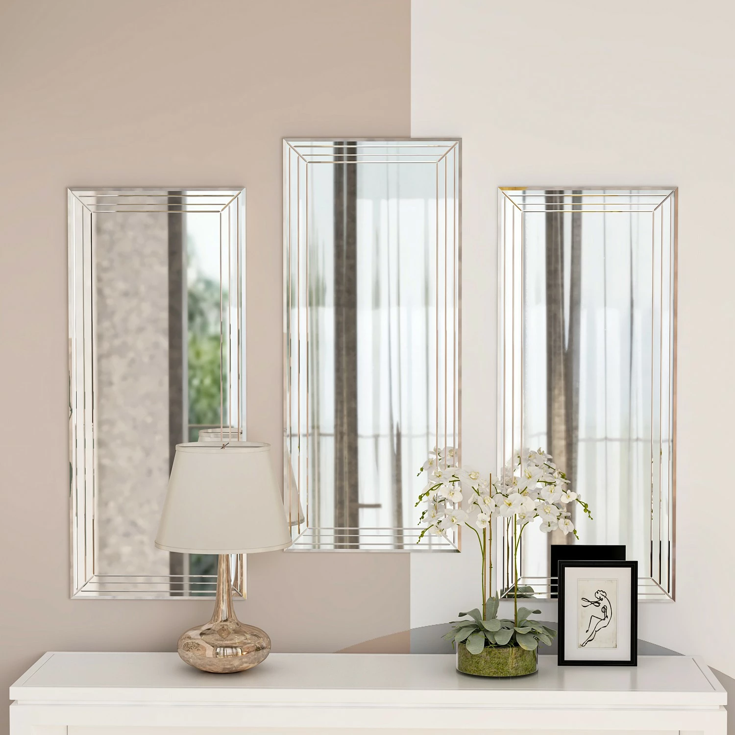 Set pasqyrash dekorative (3 copë), Hanah Home, Mini Neom, transparente