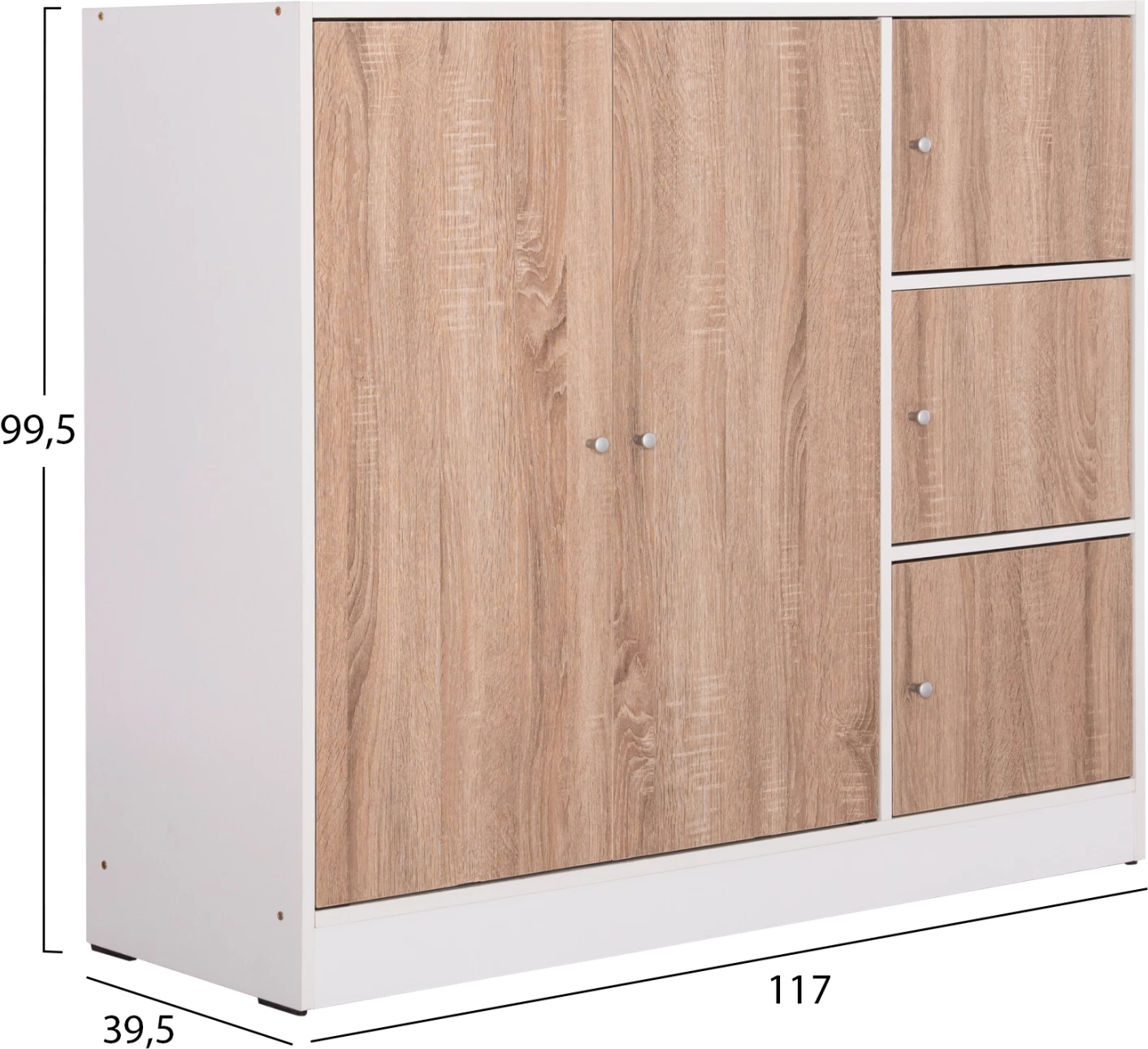 Kabinet me 4 hapësira ruajtjeje, ngjyrë lisi Sonama dhe melaminë e bardhë, FH2480.01, 117x39.5x99.5 cm
