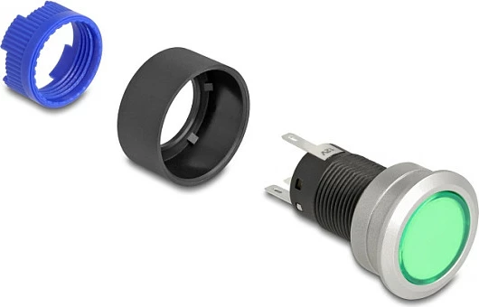 Buton shtypës DeLOCK 22 mm, LED gjelbër, IP60, 230V/3A, gjelbër