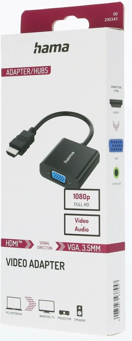 Adapter HDMI në VGA Hama 200343, me jack 3.5 mm, i zi