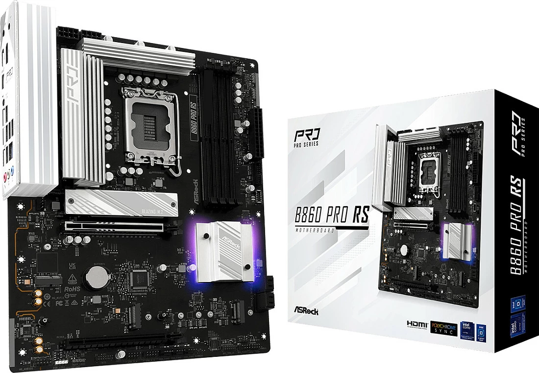 Pllakë amë ASRock B860 Pro RS, LGA 1851, Intel B860, DDR5 deri 256GB, ATX, zi/bardh