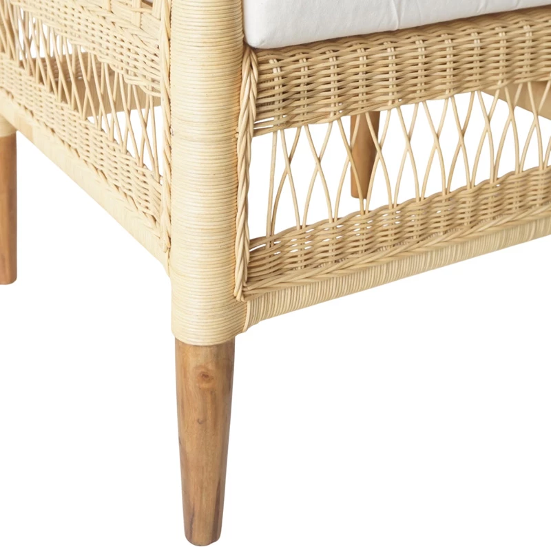 Fotel Necorian, dru tik, pe ratan natyral, jastëk i bardhë, 80x70x87cm