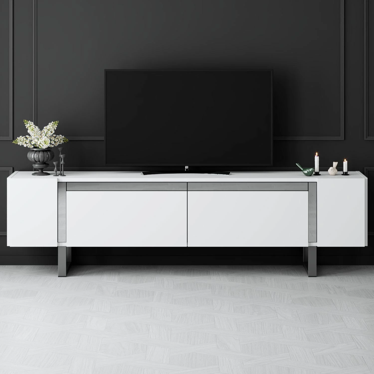 Komodë TV Hanah Home, Yildiz, e bardhë dhe argjendtë