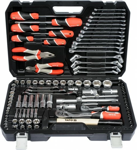 Set veglash Yato YT-38891 109 copë, CrV/S2, valixhe plastike, kuqe/zezë