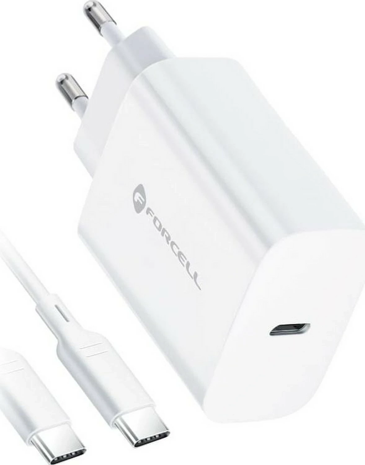 Karikues Forcell F-Energy TFK-25WPD me kabllo Type-C në Type-C, 25W, bardhë