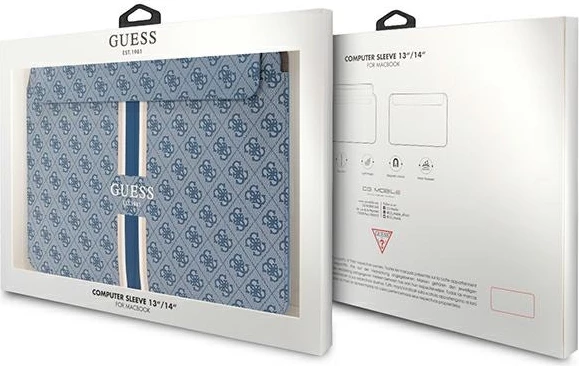 Mbështjellës laptopi Guess 4G Printed Stripes, deri 14", Blu