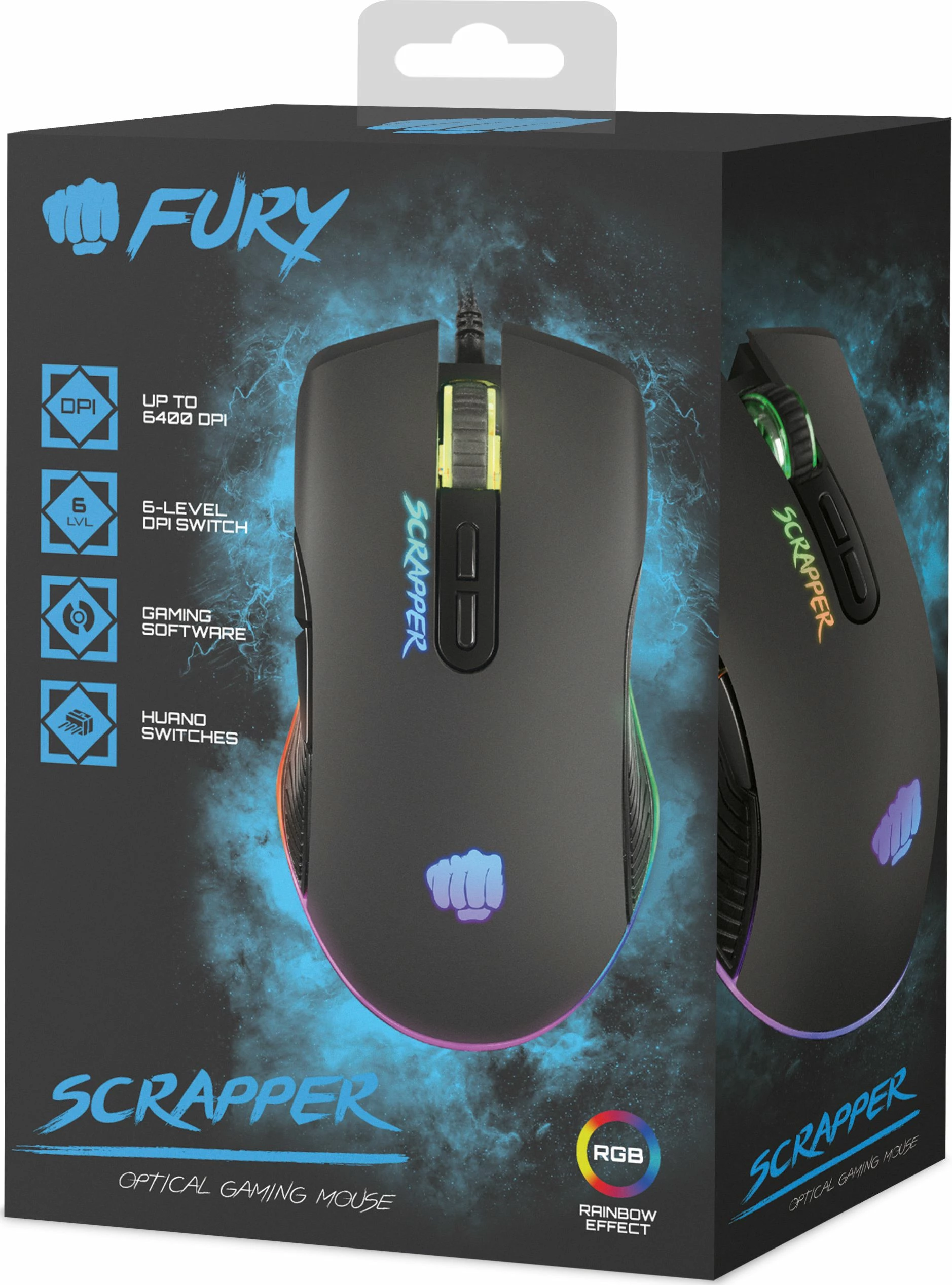 Maus gaming Fury Scrapper NFU-1699, 6400 DPI, RGB, 7 butona, USB me kabllo, i zi
