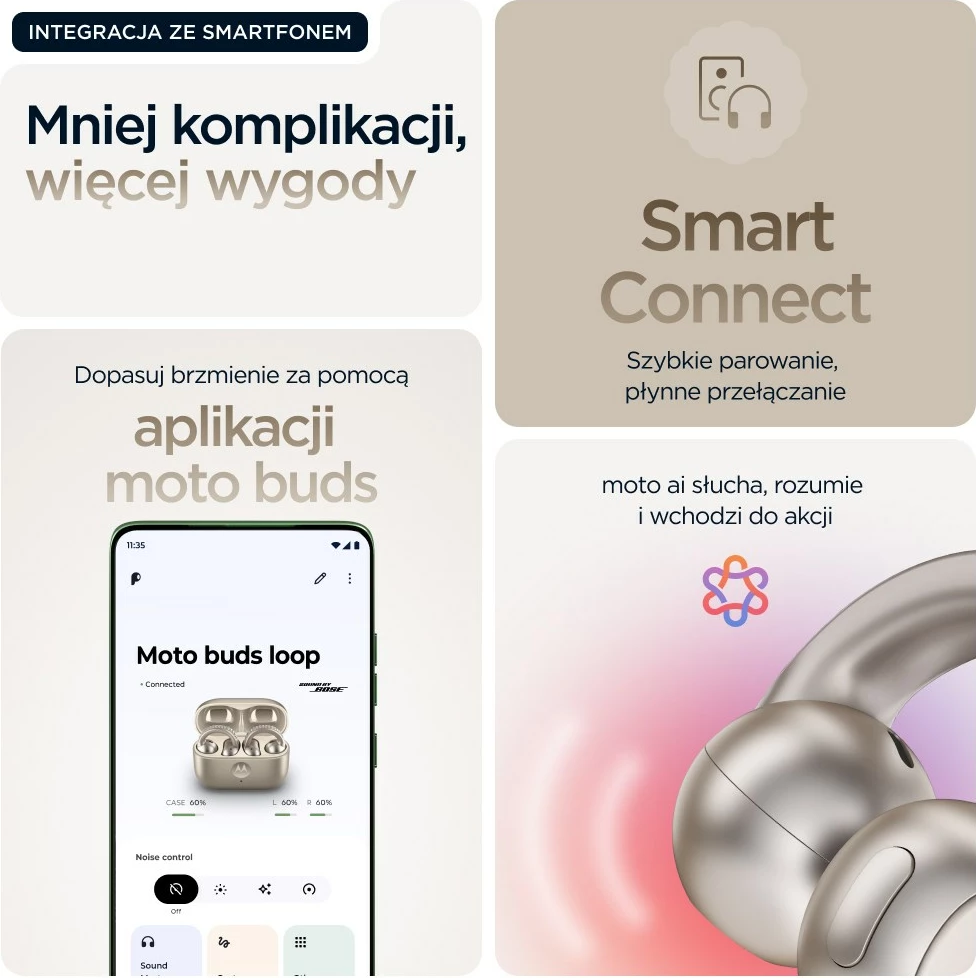 Kufje Motorola moto buds loop, wireless, Bluetooth, me kapëse për vesh, Bezhe