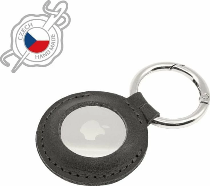 Mbështjellës me unazë çelësash për AirTag Fixed Real Leather Case FIXWAT-C2, lëkurë lope, i zi