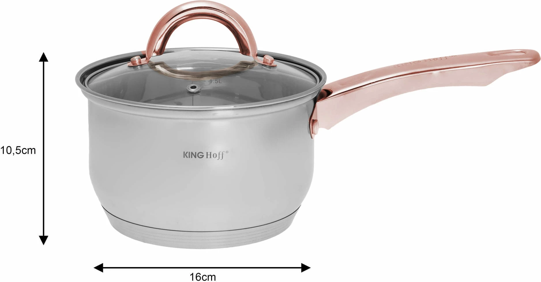 Set tenxheresh dhe tigan inox KingHoff KH 1768, 12 copë, për induksion, kapakë xhami, argjend me aksente rozë-ari