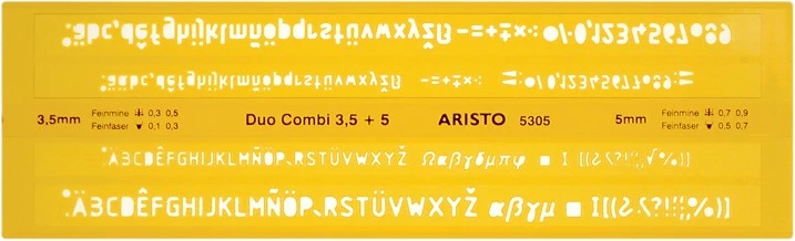 Stencil shkronja/numra ARISTO AR5305, plastik, 245x75mm, e verdhë transparente