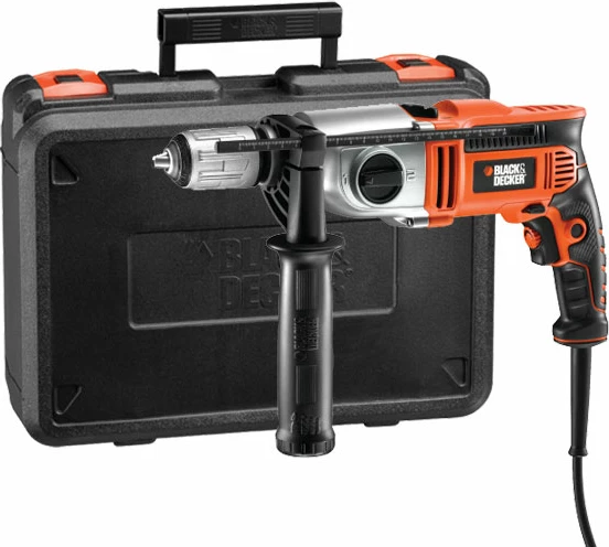 Burmashinë me goditje Black&Decker KR8542K 850 W, mandrinë 13 mm, 2 shpejtësi, me kuti aksesorësh, e zezë/portokalli