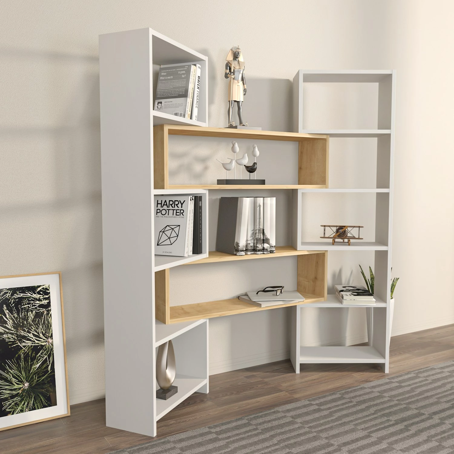 Raft librash Hanah Home, Poyraz, i bardhë dhe lis