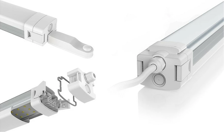 Ndriçues LED tri-proof Synergy21 150cm, tri-color, me sensor PIR, i bardhë