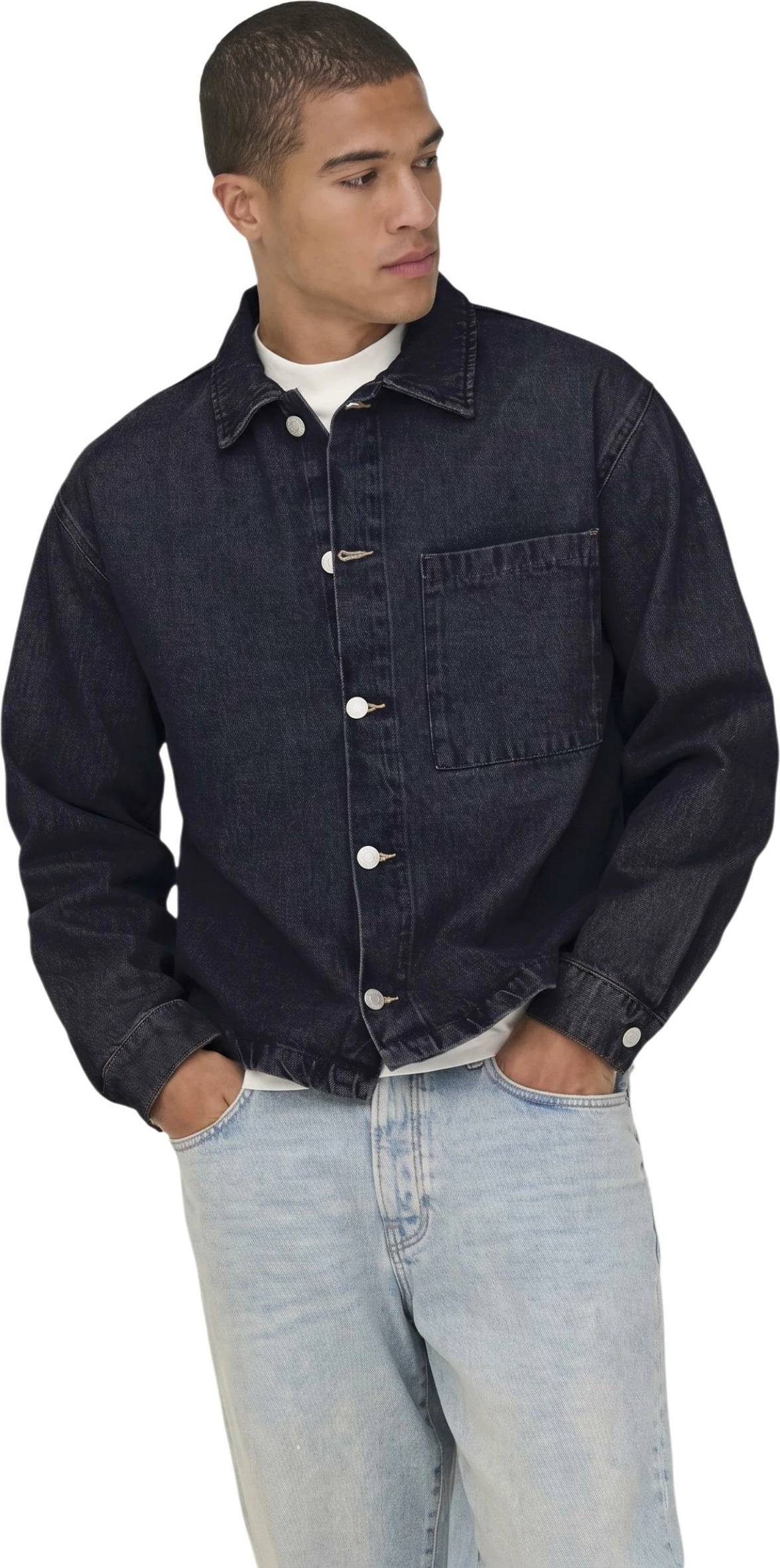 Jakne xhinsi për meshkuj Only & Sons Onssprick Box Azg Dnm 22033420, denim e errët
