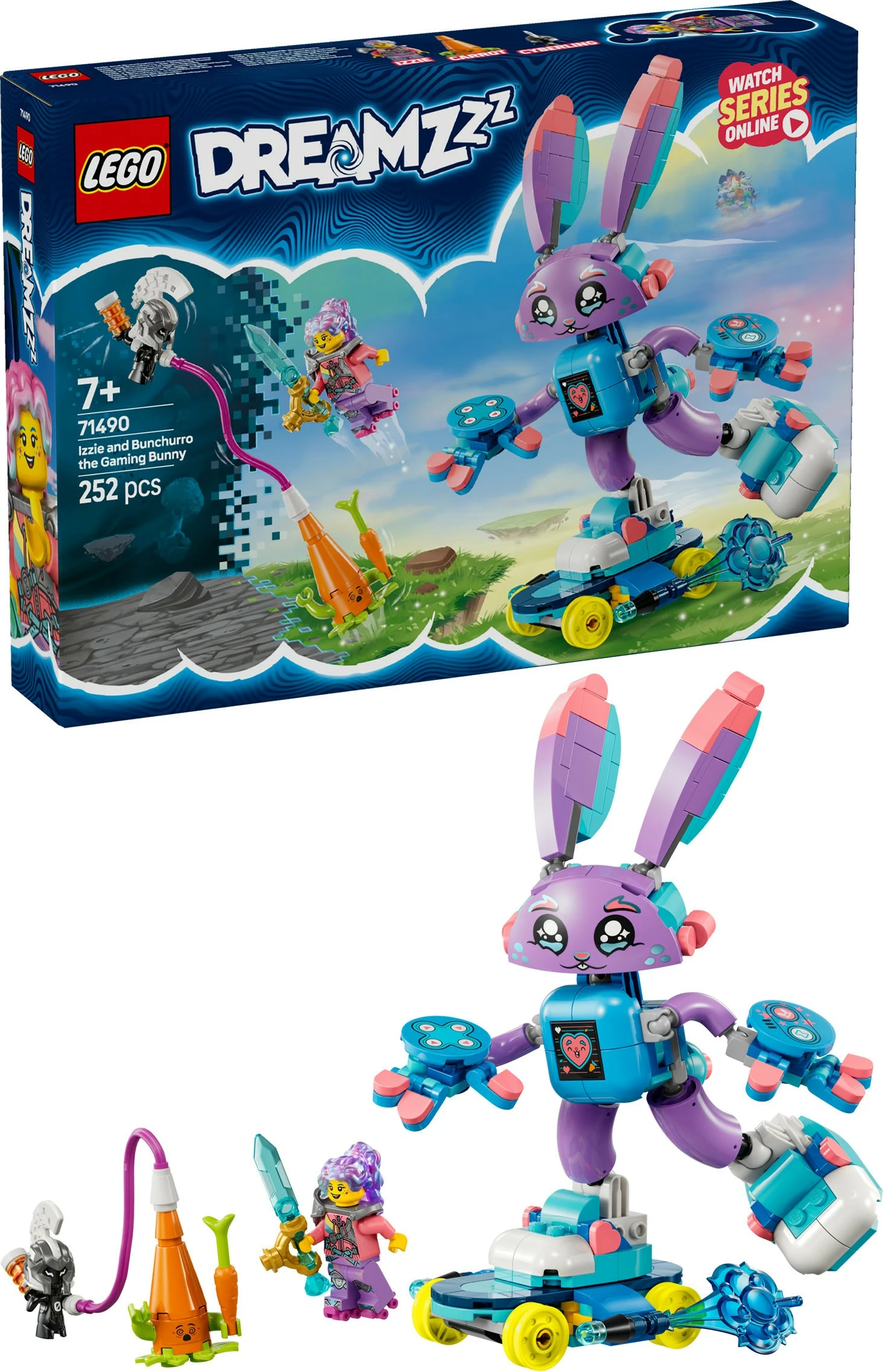 Set ndërtimi LEGO DREAMZzz 71490 Izzie dhe Bunchurro Gaming Lepuri, 252 pjesë, shumëngjyrësh