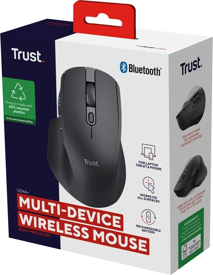 Maus Trust Ozaa+ Office RF Wireless + Bluetooth Optical 3200 DPI, i zi