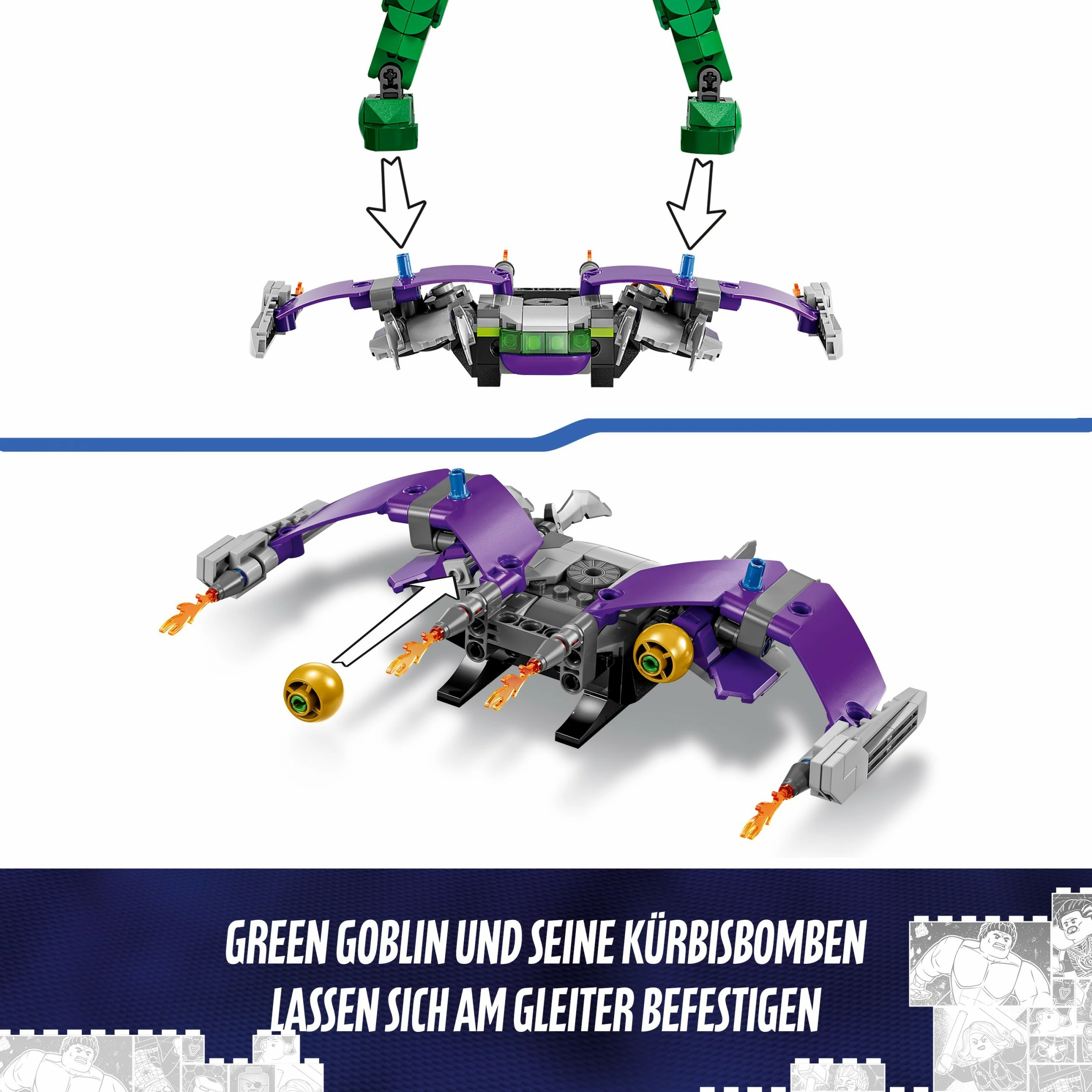 Set ndërtimi LEGO Marvel Green Goblin 76284, figurë ndërtuese, shumëngjyrëshe