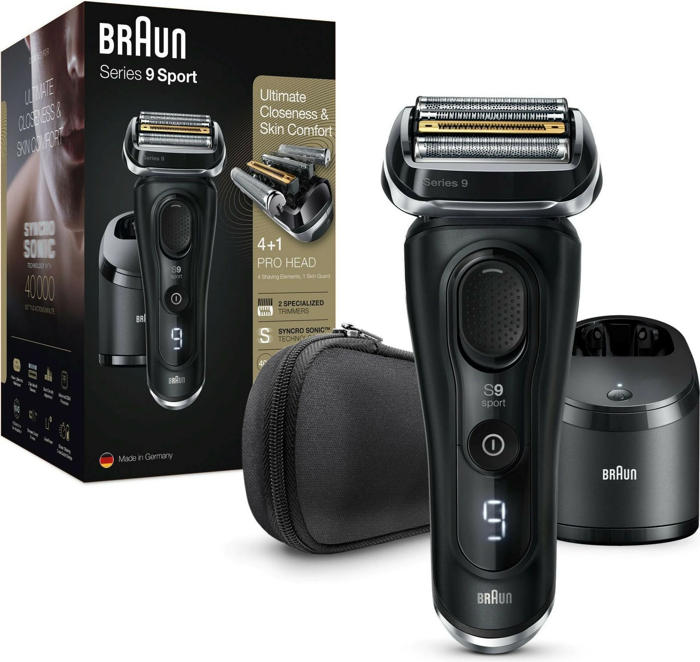 Makinë rroje Braun Series 9 9352cc Sport, 4 koka, Li-Ion, e zezë/gri