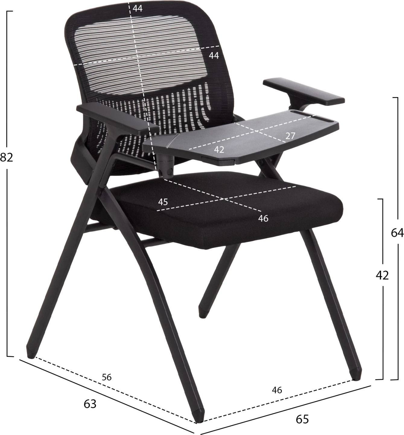 Karrige konferencash palosëse me tavolinë shkrimi DENO FH1209.01, material rrjetë e zezë, 60x59x87cm, set prej 2 copash