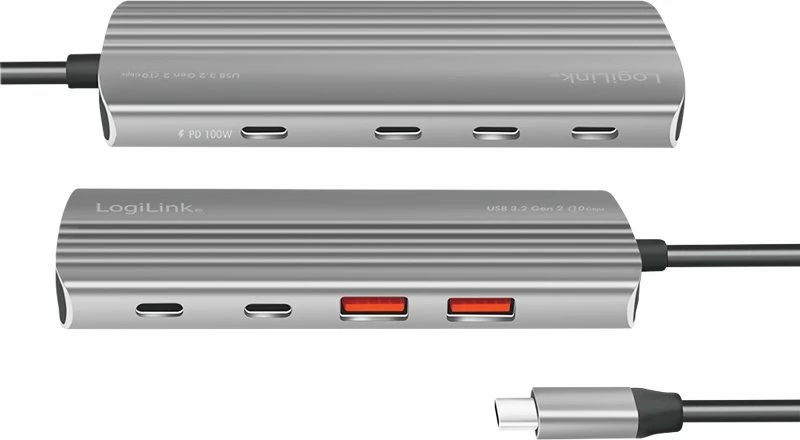 Hub USB LogiLink USB 3.2 Gen2 4+1-port, 10 Gbps, PD 100 W, alumin, gri