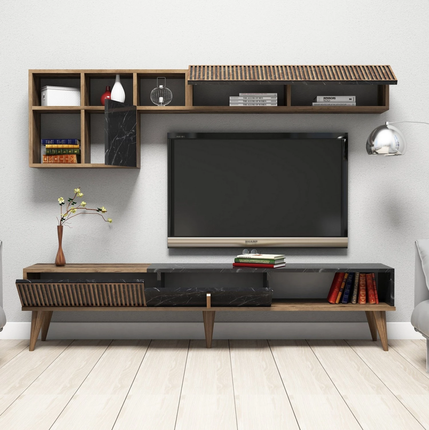 Kompozim salloni FH11845.02 3PCS pamje arre-mermer i zi