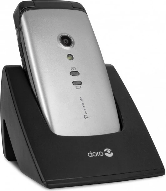 Celular Doro Primo 406, Clamshell, 2.4", 0.3 MP, Bluetooth, 1050 mAh, Ngjyrë e zezë, Argjendtë
