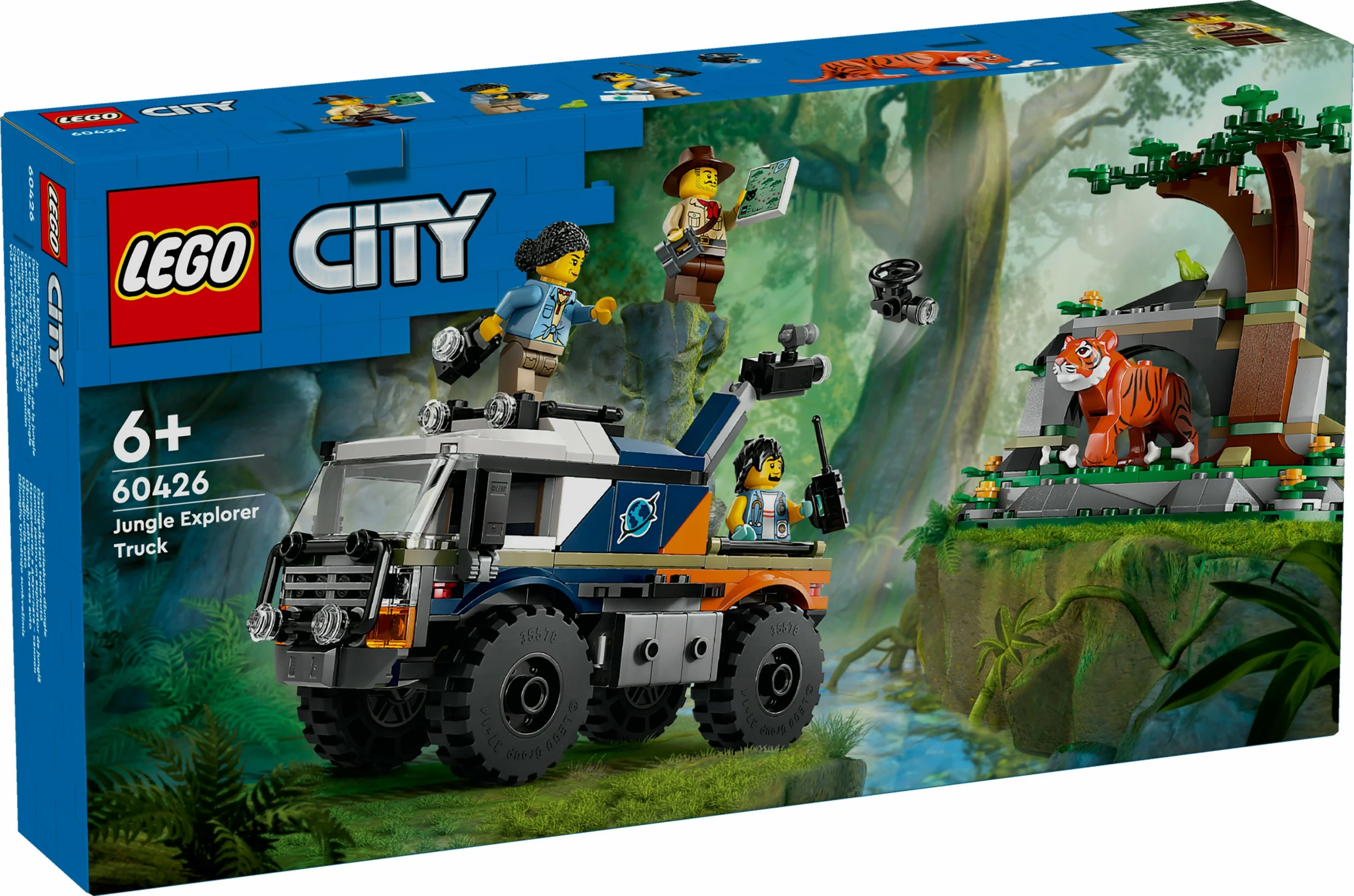 Set LEGO City 60426 Jungle Explorer Truck, lodër ndërtimi, kamion aventurier, me figurina dhe tigër