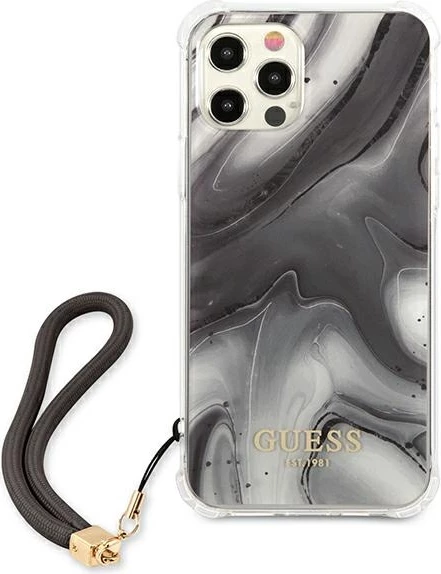 Mbështjellës Guess GUHCP12LKSMAGR për iPhone 12 Pro Max 6.7", Marble Collection, Gri me varëse