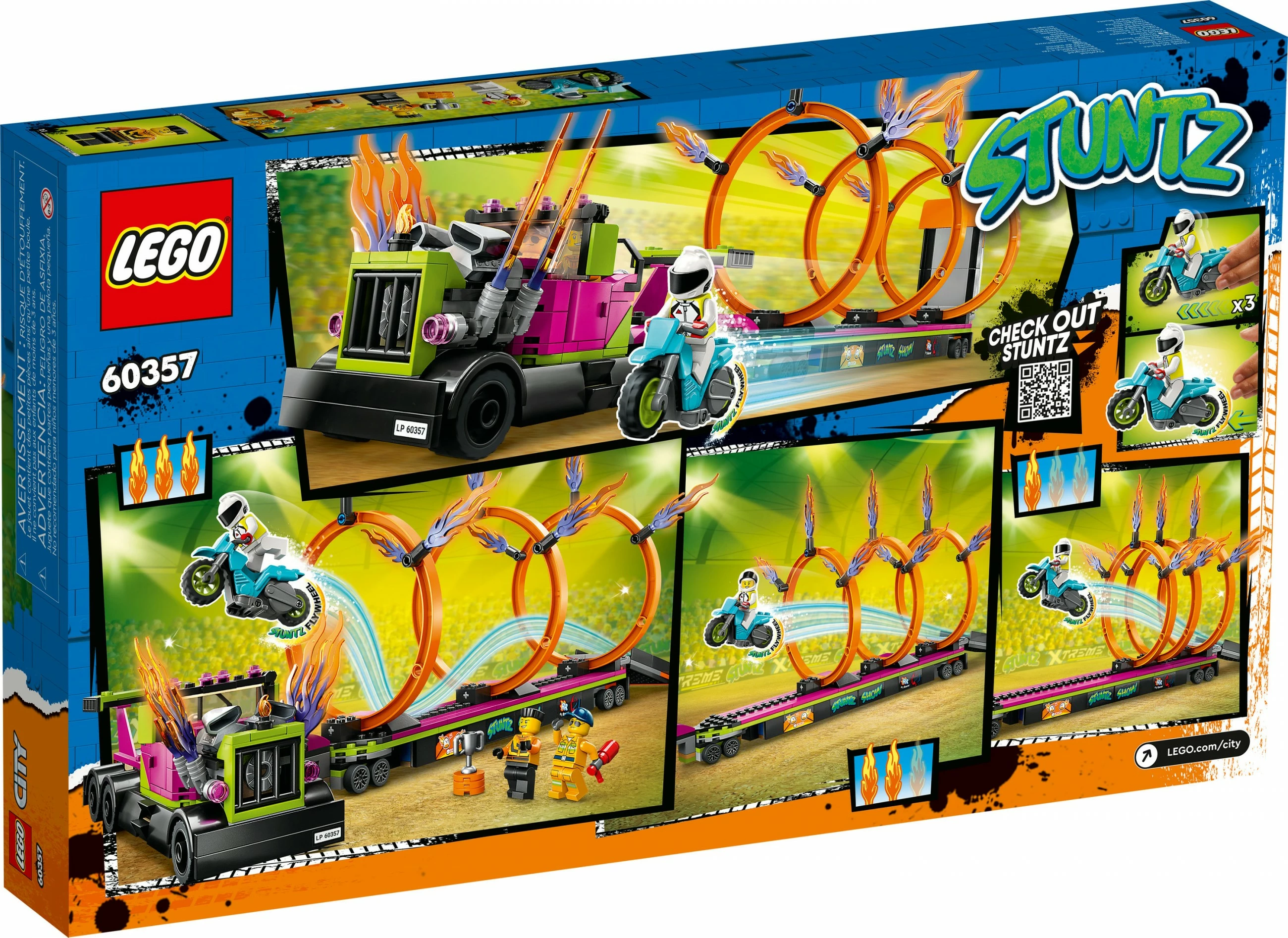 Set ndërtimi LEGO City Stunt Truck & Ring of Fire Challenge, 479 pjesë, shumëngjyrësh