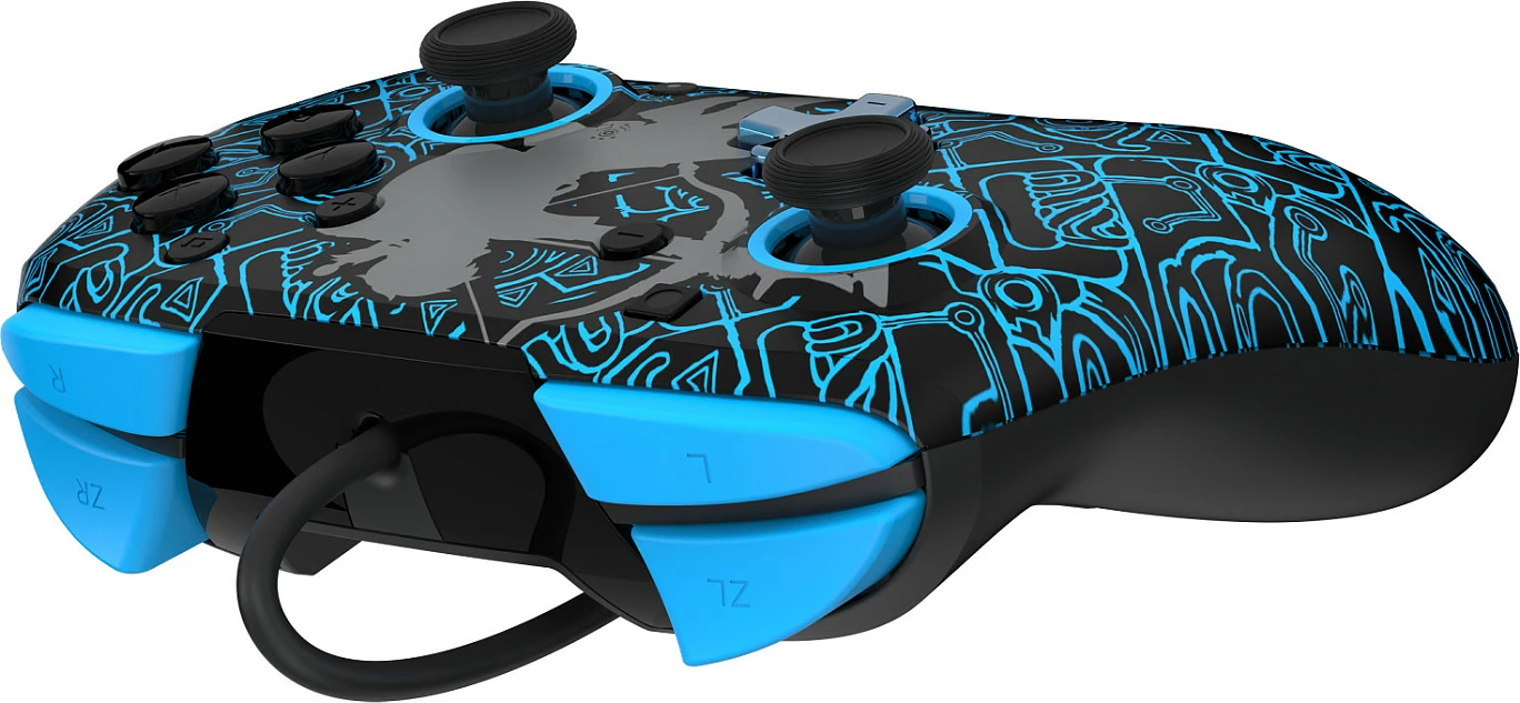 Gamepad PDP REMATCH GLOW Sheikah Shoot, kontrollor me kabllo USB 3m për Nintendo Switch/Switch Lite/Switch OLED, zi/kaltër