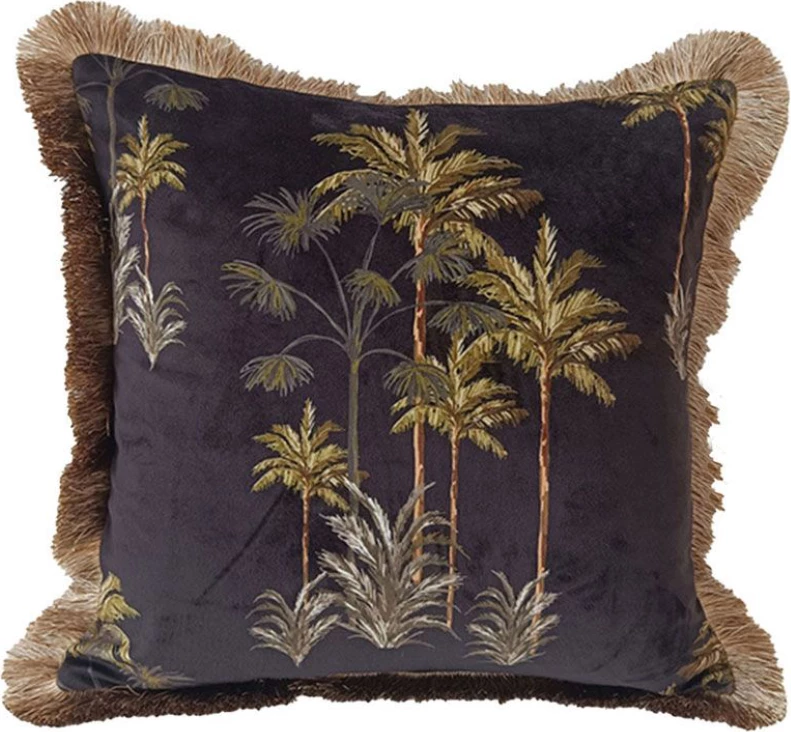 Jastëk dekorativ me palmë, kadife, shumëngjyrësh, 45x45cm