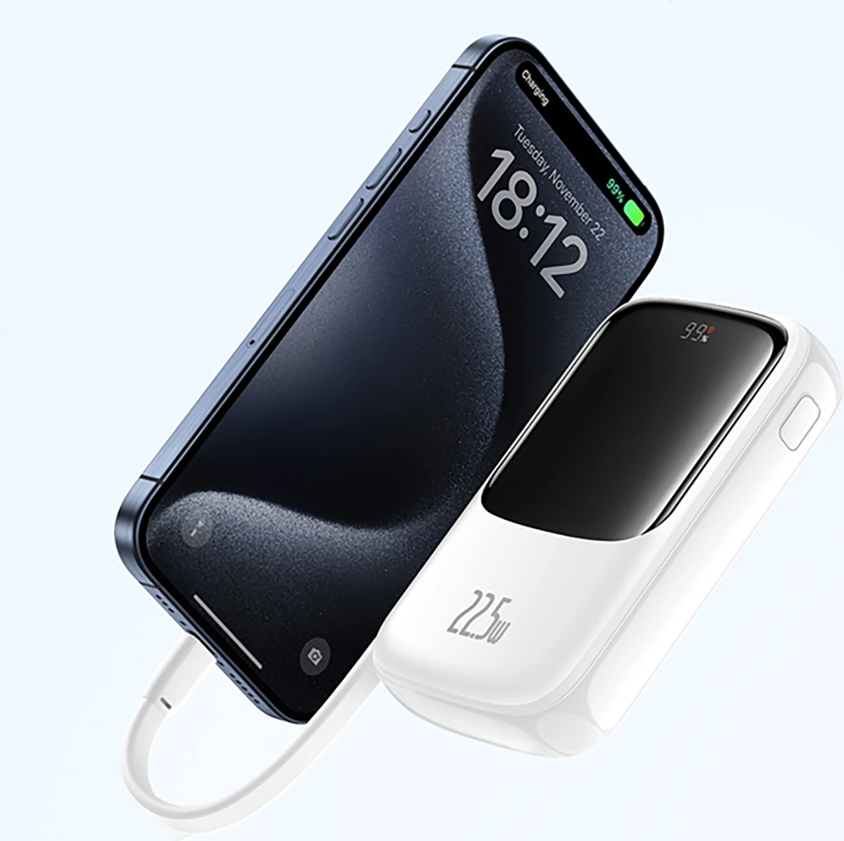 Powerbank Baseus Qpow Pro+ 10000mAh, 22.5W, me kabllo USB-C, Bardhë