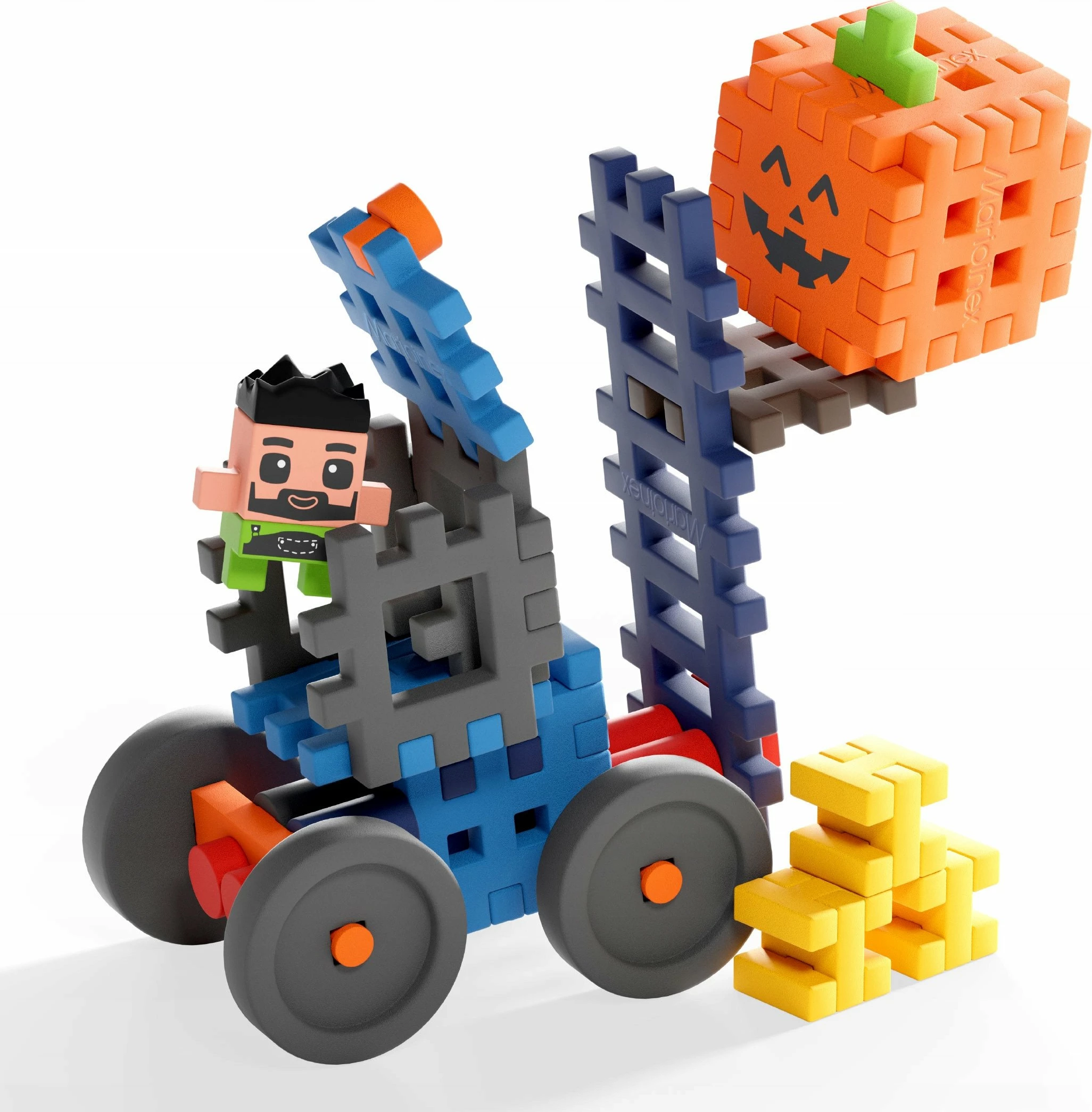 Set blloqe ndërtimi Marioinex Mini Waffle Farmer Forklift with Pumpkin 07511, 50 copë