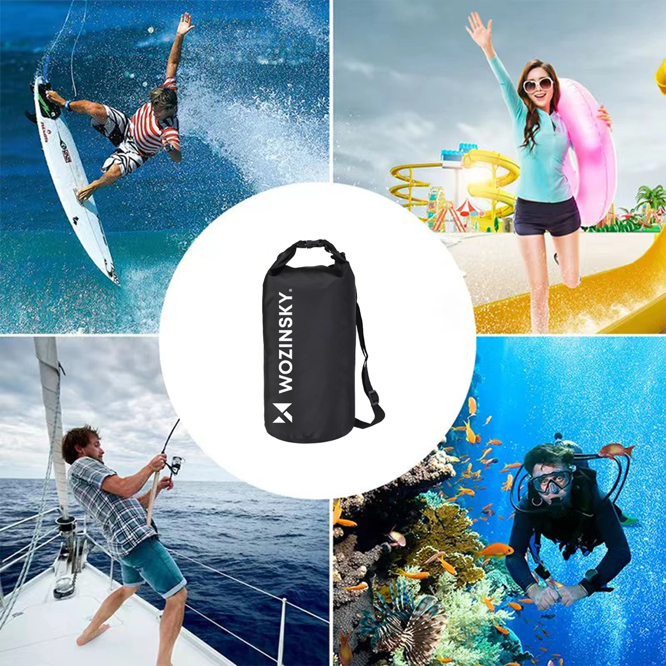 Çantë e papërshkueshme nga uji dry bag, Wozinsky, WWK-20, 20L, PVC Tarpaulin 500D, e zezë