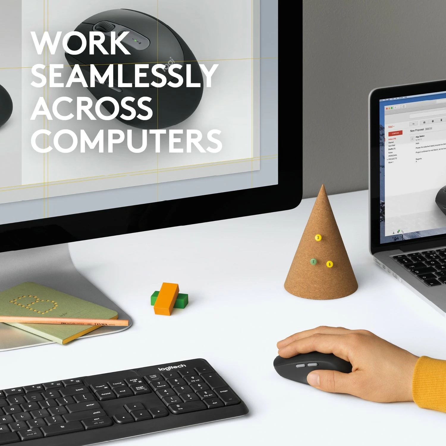 Maus Logitech M590 Multi-Device Silent, wireless, Bluetooth, 1000 DPI, graphite