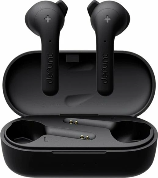 Kufje DeFunc True Basic, Bluetooth, 12 orë, me mikrofon, USB-C, waterproof, të zeza, me kuti karikimi