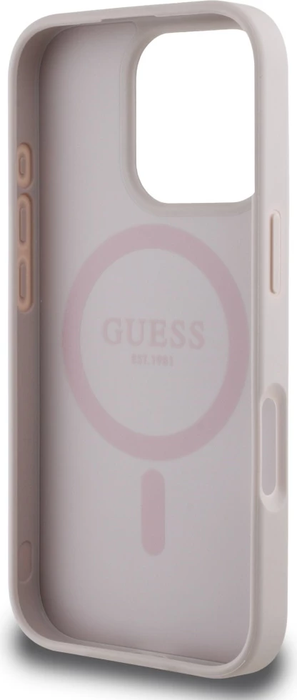 Mbështjellës Guess 4G Circle Classic Logo MagSafe për iPhone 16 Pro, Rozë