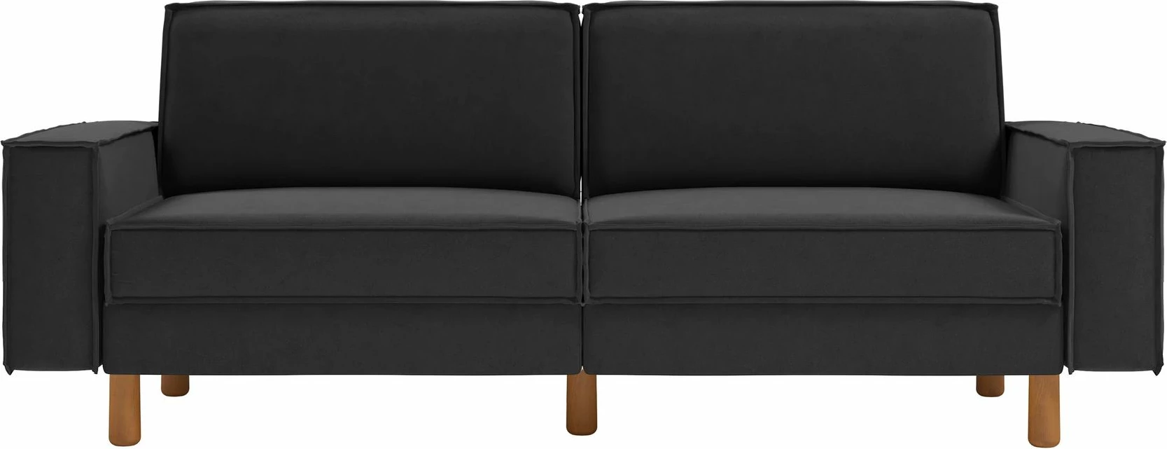 Divan treshe Atelier del Sofa, ngjyrë gri e natës, këmbë dru arre